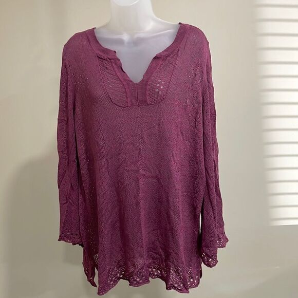 NWOT New Directions mauve crochet style blouse.  Size XL extra large 14/16 - Picture 1 of 7